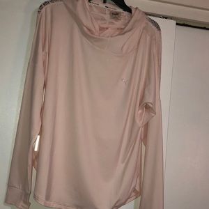 Pink long sleeve workout shirt with hoodie